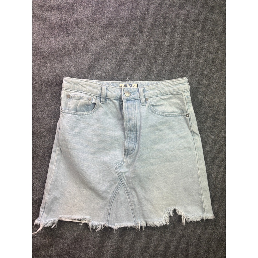 We The Free Denim Skirt Womens 27 Light Blue Distressed Frayed Mini Skirt
